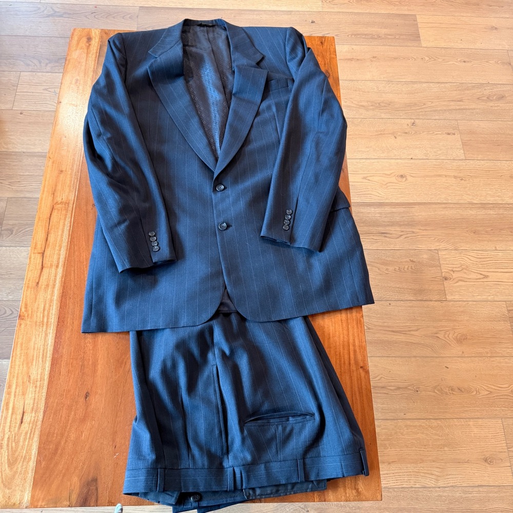 Jack Frost Woolen Wear Men's Vintage Pinstripe Suit, Holland & Sherry Material